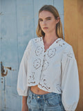 Load image into Gallery viewer, Aspen - Denim Embroidered Volume Sleeve Blouse